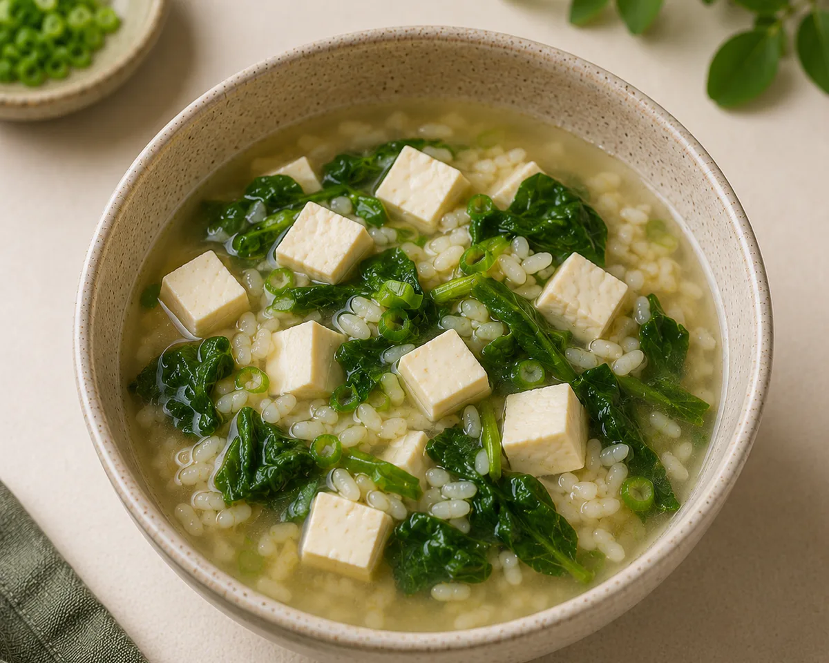 Tofu, Greens & Rice Soup